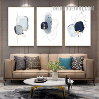 Winding Specks Watercolor Modern Painting Picture 3 Piece Abstract Canvas Wall Art Prints for Room Arrangement