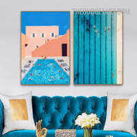 Swimming Pool Abstract Architecture Modern Painting Picture 2 Piece Canvas Art Prints for Room Wall Décor