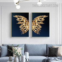 Butterfly Wings Abstract Modern Painting Picture 2 Piece Canvas Wall Art Prints for Room Drape
