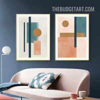 Geometric Shapes Modern Painting Picture 2 Piece Abstract Canvas Art Prints for Room Wall Disposition
