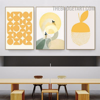 Semi Circles Abstract Geometric Modern Painting Picture 3 Piece Canvas Art Prints for Room Wall Ornamentation