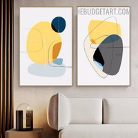 Meandering Lines Abstract Geometric Modern Painting Picture 2 Piece Canvas Art Prints for Room Wall Finery