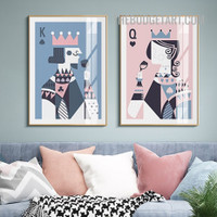 Poker Cared Abstract Figure Modern Painting Picture 2 Piece Canvas Wall Art Prints for Room Drape