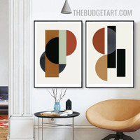 Geometric Shapes Abstract Scandinavian Painting Picture 2 Piece Canvas Wall Art Prints for Room Finery