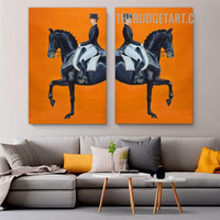 Horse Rider Animal Modern Painting Picture 2 Piece Canvas Wall Art Prints for Room Tracery
