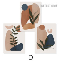 Leaves Design Abstract Scandinavian Painting Picture 3 Piece Canvas Wall Art Prints for Room Wall Illumination