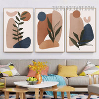 Leaves Design Scandinavian Painting Picture 3 Piece Abstract Canvas Art Prints for Room Wall Trimming