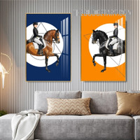 Horse Rider Animal Modern Painting Picture 2 Piece Canvas Wall Art Prints for Room Décor