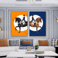 Horse Rider Animal Modern Painting Picture 2 Piece Canvas Art Prints for Room Wall Molding