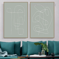Meandering Lines Abstract Modern Painting Picture 2 Piece Canvas Art Prints for Room Wall Molding