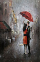 Couple with Umbrella Abstract Figure Acrylic Texture Painting Handmade Stretched Framed Modern Artwork for DIY Room Decor