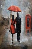 Couple with Umbrella Abstract Figure Texture Knife Painting Handmade Stretched Framed Contemporary Paintings for Home Wall Décor