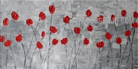 Red Flower Field Floral Abstract Handmade Modern Painting for DIY Room Decor