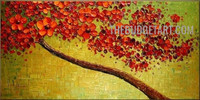 Red Bloom Tree Floral Abstract Heavy Texture Painting Modern Artwork for Living Room Decor