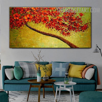 Red Bloom Tree Floral Abstract Modern Heavy Texture Handmade Oil Canvas Painting for Interior Wall Decor