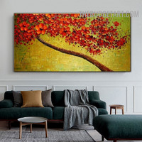 Red Bloom Tree Floral Abstract Modern Knife Painting Contemporary Art for Home Wall Décor