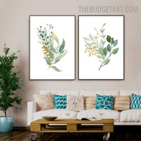 Buds Leaflets Abstract Botanical Modern Painting Photo Canvas Print for Room Wall Arrangement