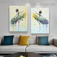 Joyful Dancer Abstract Figure Heavy Texture Artist Handmade Stretched Framed 2 Piece Canvas Painting Modern Oil Paintings for Interior Wall Decor