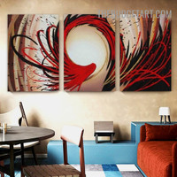 Swirling Pattern Abstract Modern Heavy Texture Paintings Handmade Stretched Framed 3 Piece Framed Canvas Oil Painting Set for Living Room Decor