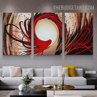 Swirling Pattern Abstract Modern Heavy Texture Artist Handmade Framed Stretched 3 Piece Framed Canvas Painting for Wall Décor