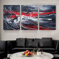 Chromatic Stripes Abstract Modern Heavy Texture Artist Handmade Framed Stretched 3 Piece Framed Canvas Painting for Wall Décor
