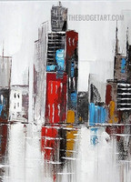 Colorful Buildings Abstract Cityscape Texture Canvas Painting Handmade Stretched Framed Modern Painting for Room Décor