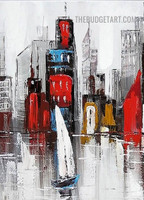 Colorful Buildings Abstract Cityscape Acrylic Texture Painting Handmade Stretched Framed Modern Artwork for DIY Room Decor