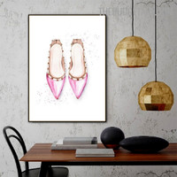 Ballet Shoes Abstract Watercolor Modern Painting Photograph Canvas Print for Room Wall Drape