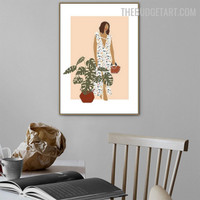 Floral Girl Abstract Scandinavian Modern Painting Photo Canvas Print for Room Wall Molding