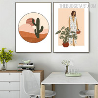 Cactus Abstract Scandinavian Modern Painting Pic Canvas Print for Room Wall illumination