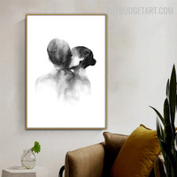 Couple Kiss Abstract Watercolor Modern Painting Photograph Canvas Print for Room Wall Drape