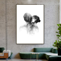 Couple Kiss Abstract Watercolor Modern Painting Photograph Canvas Print for Room Wall Decor