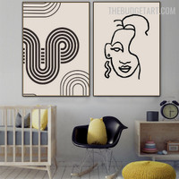 Face Alignment Abstract Scandinavian Modern Painting Image Canvas Print for Room Wall Tracery