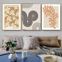 Leaves Lines Abstract Scandinavian Modern Painting Pic Canvas Print for Room Wall Embellishment