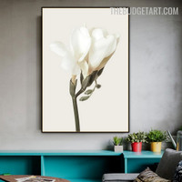 White Flower Abstract Botanical Modern Painting Image Canvas Print for Room Wall Onlay