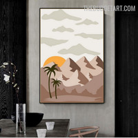 Sun Clouds Abstract Landscape Modern Painting Image Canvas Print for Room Wall Trimming