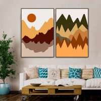 Hills Reflection Abstract Landscape Modern Painting Photo Canvas Print for Room Wall Getup