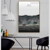 Horse Riding Abstract Landscape Modern Painting Photo Canvas Print for Room Wall Getup
