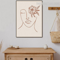 Floral Face Abstract Scandinavian Modern Painting Image Canvas Print for Room Wall Adornment