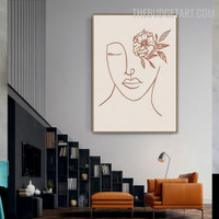 Floral Face Abstract Scandinavian Modern Painting Image Canvas Print for Room Wall Trimming