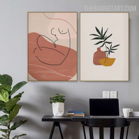 Woman Figure Abstract Scandinavian Modern Painting Image Canvas Print for Room Wall Finery