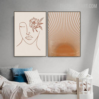 Sun Radiation Abstract Scandinavian Modern Painting Photo Canvas Print for Room Wall Arrangement