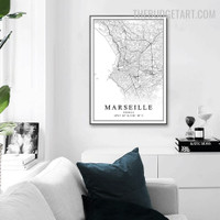 Marseille Abstract Map Modern Painting Image Canvas Print for Room Wall Embellishment