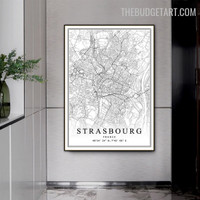 Strasbourg Abstract Map Modern Painting Photo Canvas Print for Room Wall Illumination
