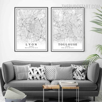 Lyon City Abstract Map Modern Painting Photo Canvas Print for Room Wall Drape