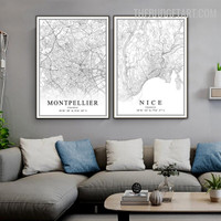 Montpellier France Abstract Map Modern Painting Picture Canvas Print for Room Wall Equipment