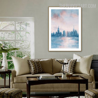 New York Aqua Abstract Landscape Modern Painting Photo Canvas Print for Room Wall Illumination