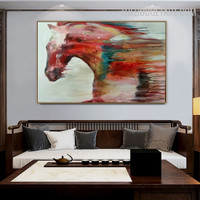 Equus Caballus Abstract Animal Handmade Painting for Room Wall Onlay Hanging Accent