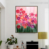 Colorful Blossom Abstract Botanical Handmade Texture Canvas Painting for Room Wall Molding