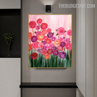 Colorful Blossom Abstract Botanical Handmade Texture Canvas Painting for Room Wall Trimming